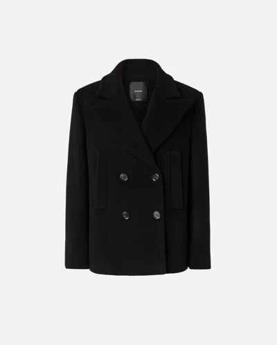 Pinko Short Double-breasted Cloth Pea Coat In Limo Black