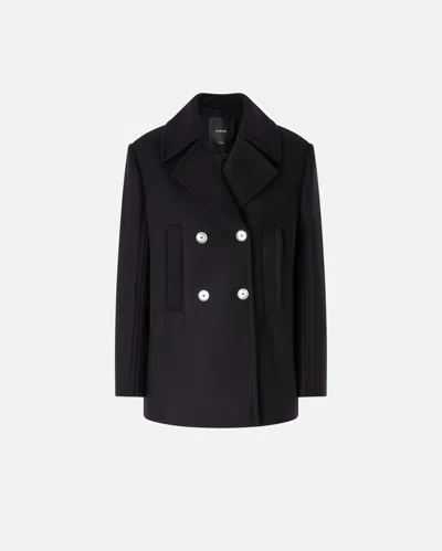 Pinko Short Double-breasted Wool-blend Pea Coat In Blue