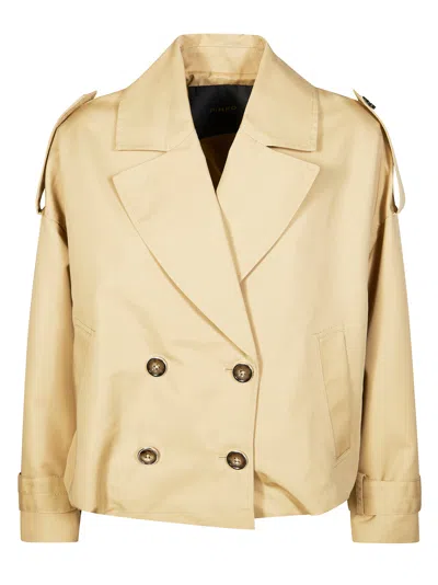 Pinko Short Double-breasted Trench Coat In Neutral