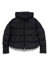 Pinko Cropped Navy Blue Quilted Coat With High Neck And Logo Patch In Black