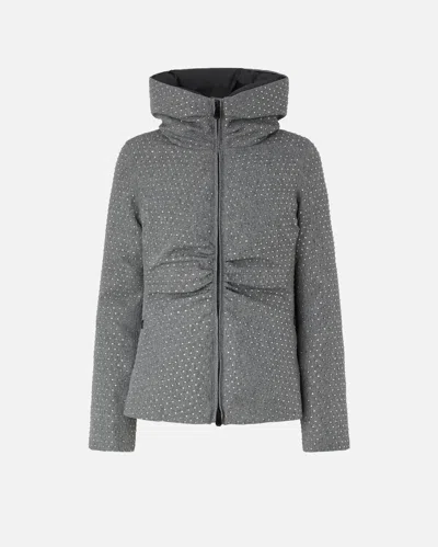 PINKO SHORT DOWN JACKET IN CANVAS WITH ALL-OVER RHINESTONE APPLIQUÉS