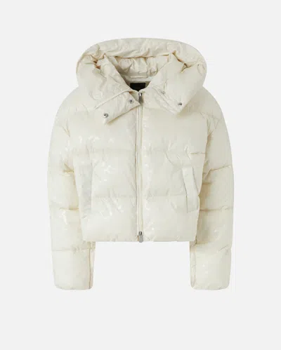 Pinko Short Down Jacket In Logo-print Technical Canvas In White