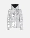 Pinko Short Down Jacket With Mirror Effect In Silver