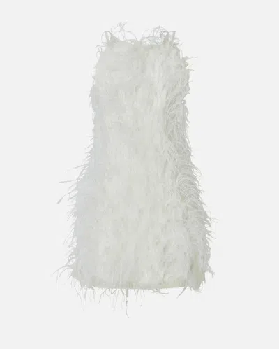 Pinko Short Dress With Feathers In White