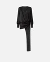 Pinko Asymmetric Draped Mini Dress In Black