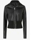 Pinko Short Jacket In Nappa Leather And Knit Fabric In Black