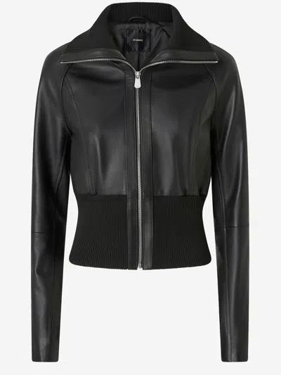 PINKO SHORT JACKET IN NAPPA LEATHER AND KNIT FABRIC
