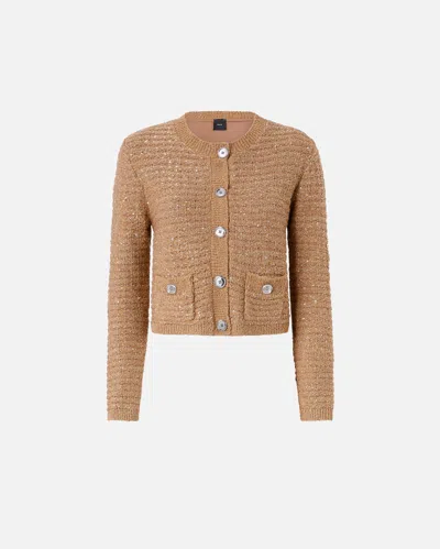 Pinko Short Jacket With Sequins And Breast Pockets In Beige - Chanterelle