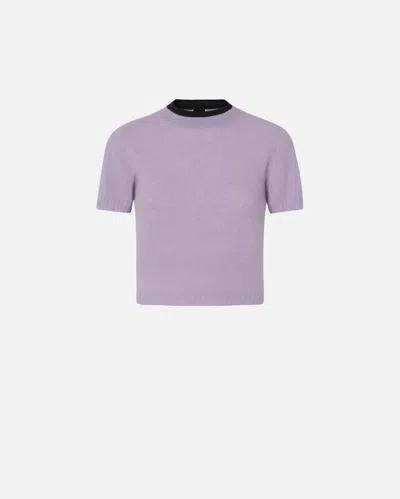 Pinko Short Jersey With Contrasting Profile In Rose/gris Chiné