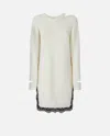 Pinko Knit Mini Dress With Lace In Pure White