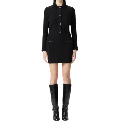 Pinko Short Knit Jacket With Beaded Crocheted Collar In Black