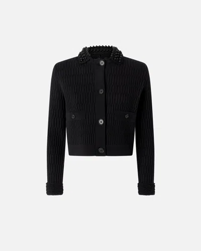 PINKO VESTE COURTE EN MAILLE AVEC COL EN CROCHET À PERLES
