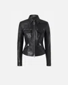 Pinko Blouson De Motard Court En Cuir Et Tissu Technique In Limo Black