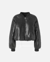 Pinko Black Cropped Bomber Jacket With Front Zip Closure In Ecoleather Woman In Black