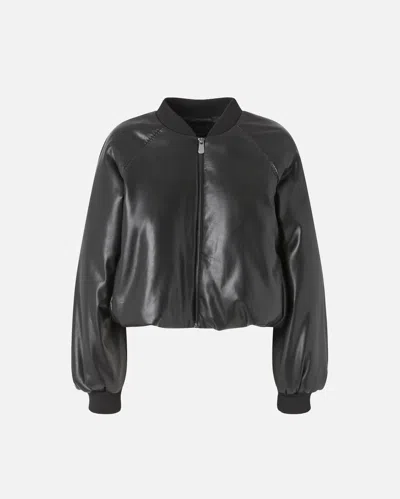 Pinko Short Leather-effect Bomber Jacket In Black