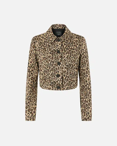 Pinko Short Leopard Jacket With Pockets In Multi. Beige/black