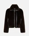 Pinko Short Mink-effect Blouson In Brown