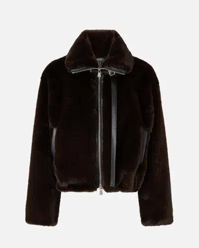 Pinko Short Mink-effect Blouson In Brown