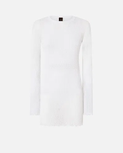 Pinko Short Openwork Knit Dress In Bianco Brill.