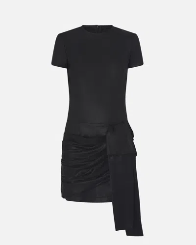 PINKO SHORT PINSTRIPED DRESS WITH DRAPING