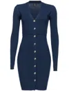 Pinko Short Ribbed Blue Wool Riserva Dress In Blue