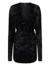 Pinko Mini Dress With Textured Floral Pattern In Black