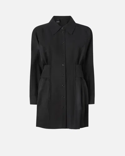Pinko Short Shirt Dress In Habotai And Cotton In Black