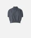 Pinko Short-sleeved Short Sweater With Buttons In Grey