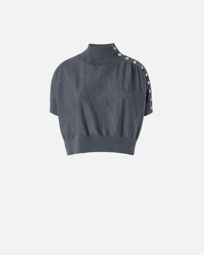 Pinko Short-sleeved Short Sweater With Buttons In Black