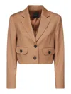 Pinko Short Single-breasted Wool Flannel Blazer In Brown