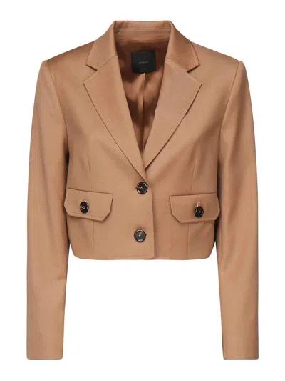 Pinko Short Single-breasted Wool Flannel Blazer In Brown