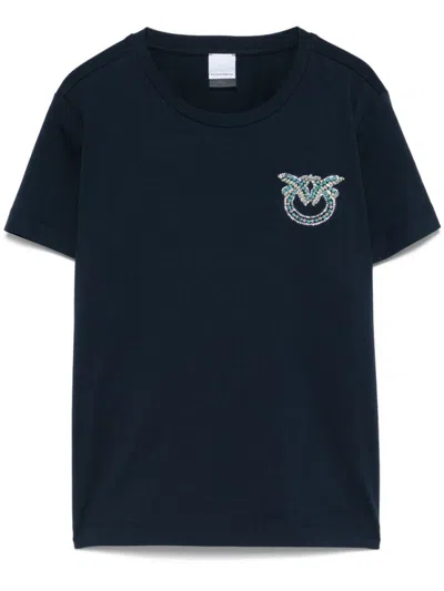 Pinko Short Sleeve Blue T-shirt With Decorative Embellishment