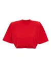 Pinko Short-sleeved Crop Top With Padded Shoulders In Red