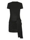 Pinko Short Pinstriped Dress With Draping In Black
