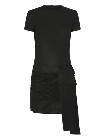 Pinko Short Pinstriped Dress With Draping In Black