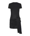 Pinko Short Pinstriped Dress With Draping In Black
