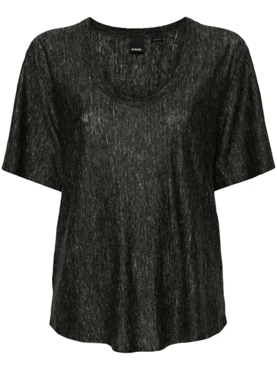 Pinko Short-sleeve Linen T-shirt In Black