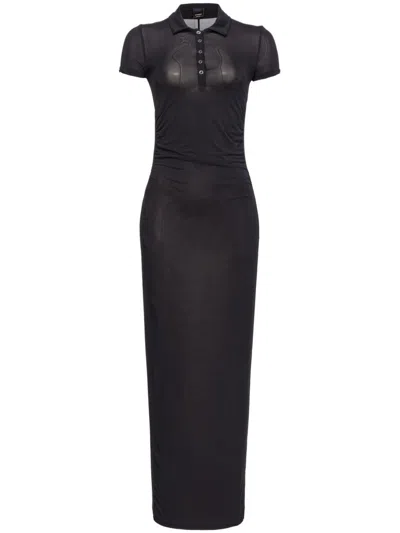 Pinko Short-sleeve Polo Maxi Dress In Limo Black