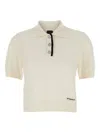 Pinko White Polo Shirt With Logo Patch On The Front And Ribbed Details In Wool Woman In Neutral
