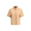 Pinko Brown Striped Shirt With Rounded Hem In Nude