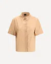 Pinko Brown Striped Shirt With Rounded Hem In Nude