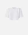 Pinko Short-sleeved Crop Top With Padded Shoulders In Bright White