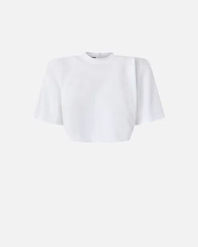 Pinko Short-sleeved Crop Top With Padded Shoulders In Bright White
