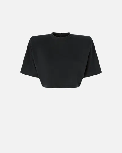 Pinko Short-sleeved Crop Top With Padded Shoulders In Multicolor