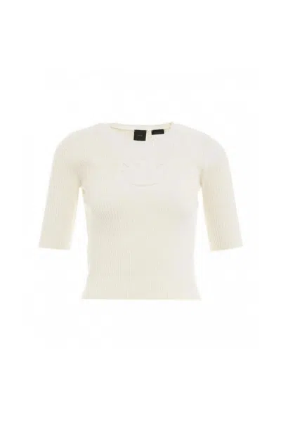 Pinko Short-sleeved Knitted Sweater In Neutral
