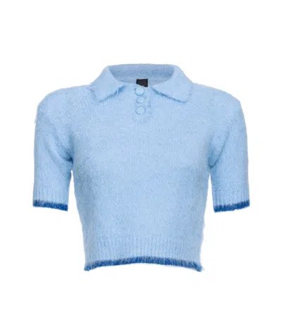 Pinko Short-sleeved Polo Sweater In Blue