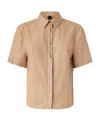 Pinko Brown Striped Shirt With Rounded Hem In Nude