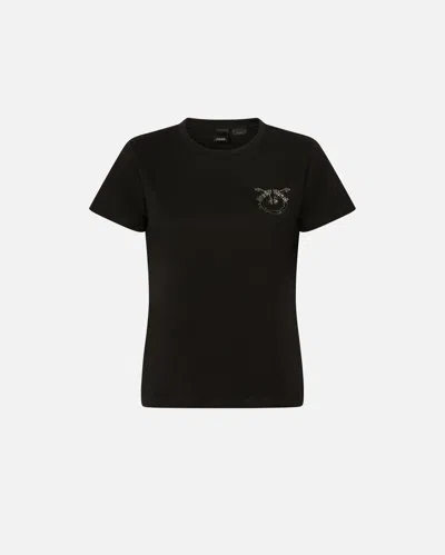 PINKO SHORT-SLEEVED T-SHIRT WITH BEJEWELLED LOVE BIRDS EMBROIDERY