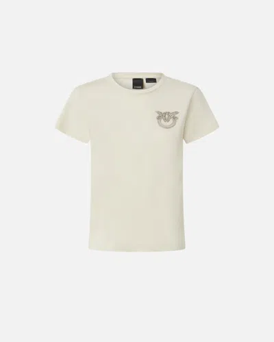 Pinko T-shirt À Manches Courtes Avec Broderie Bijou Love Birds In White
