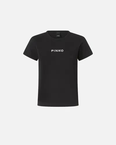 Pinko Short-sleeved T-shirt With Embroidered Logo In Black